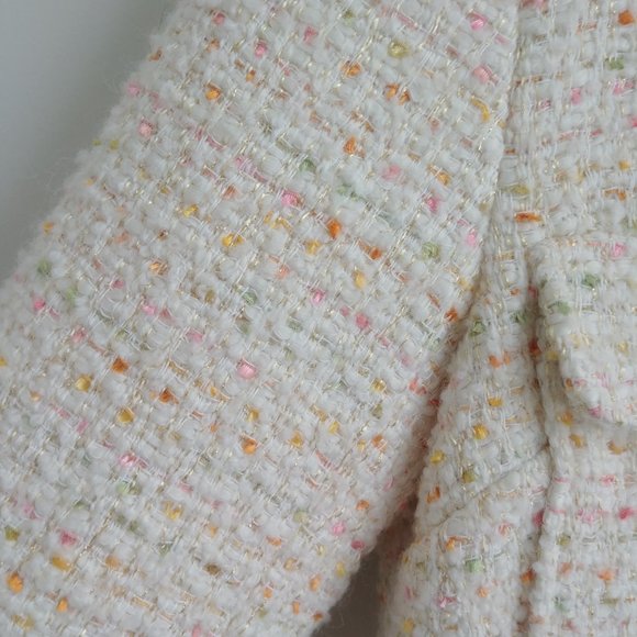 Simons short cropped wool blend tweed jacket ivory cream pink orange Sma… - Picture 3 of 15